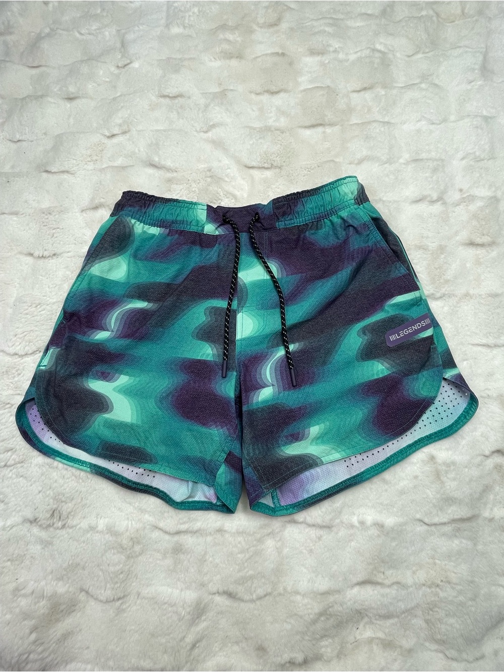 🔥Legends Green Blue Wavy Camo Drawstring Athletic Activewear Women Shorts Small